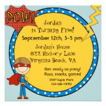 Custom Brown Hair Boy Super Hero Birthday Invites