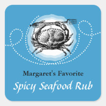 Custom colour vintage crab seafood gift tag label square sticker