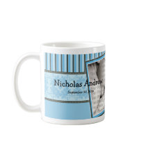 Custom Damask & Stripes Baby Photo Mug: baby blue