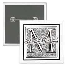 Custom damask wedding logo pins