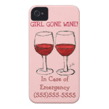 CUSTOM "GIRL GONE WINE IN CASE OF EMERGENCY" CALL iPhone 4 CASES