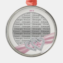 Custom Hearts Pastel Pink Ribbon Ornament