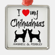 Custom I Love My Chihuahuas Christmas Ornament