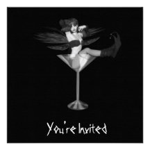 CUSTOM INVITES - B&W Fairy Martini Glass