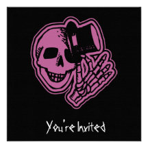CUSTOM INVITES - Skull Top Hat Gentleman Pink