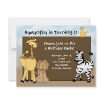 Custom Kids B-Day Invite, Jungle Animals