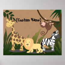 Personalized Wall  on Custom Kids Baby Name Junglezoo Wall Art Poster