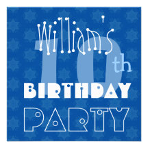 Custom Modern Kid's 10th Birthday Blue Stars Y111 Custom Invitation