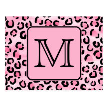 Custom Monogram. Black and Pink Leopard Print. Post Card