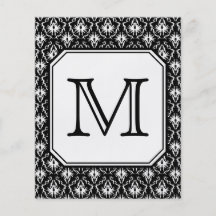 Custom Monogram. Black and White Damask Pattern. Full Colour Flyer