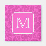 Custom Monogram. Bright Pink Paisley Pattern. Magnet