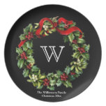 Custom Monogram Christmas Holiday Wreath Plate plates