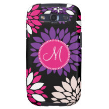 Custom Monogram Purple Pink White Flower Art Galaxy SIII Covers