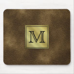 Custom Monogram. Vintage Brown Leather Effect mousepads