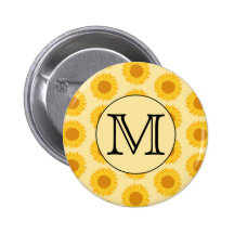Custom Monogram, with Yellow Sunflowers. Pinback Button