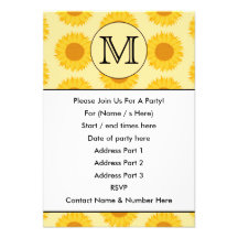 Custom Monogram, with Yellow Sunflowers. Invite