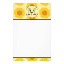 Custom Monogram, with Yellow Sunflowers. Stationery Design