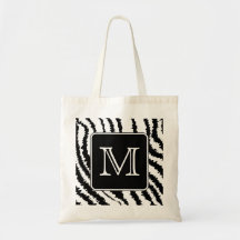 Custom Monogram, Zebra Pattern Animal Print. Tote Bag