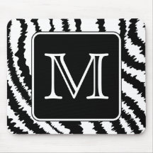 Custom Monogram, Zebra Pattern Animal Print. Mouse Pads