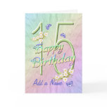 Custom Name 15th Birthday Butterfly Garden Card