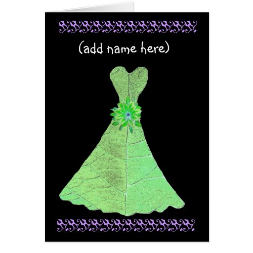 Custom Name - BRIDESMAID Card LIME GREEN Gown