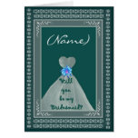 CUSTOM NAME Bridesmaid Card TEAL GREEN Theme