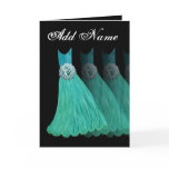 Custom Name Bridesmaid Wedding Aqua Blue Gowns Greeting Card