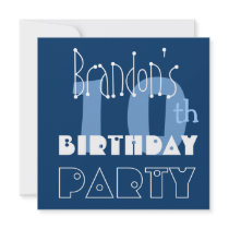 Custom Name Modern Kid's 10th Birthday Blue Personalized Invitations