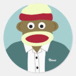 Custom Name or Monogram Sock Monkey Boy Stickers