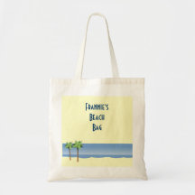 Custom Name Palm Tree Ocean Beach Scene Tote Bag