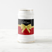 Custom name red swirls gold glitter bow coffee mugs