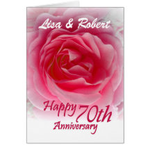 CUSTOM NAMES - 70th Anniversary with Pink Rose Cards