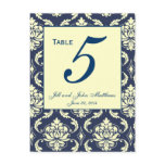 Custom Navy Damask Wedding Table Number 2 postcards