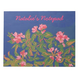 Custom Notepad or Jotter, Pink Japonica on Blue