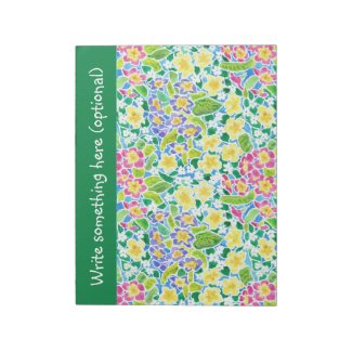 Custom Notepad or Jotter, Primroses, Forest Green