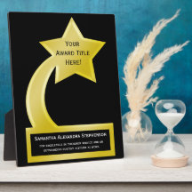 Custom Personalised Award Plaque, Gold Star
