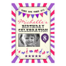 Custom Photo Circus Birthday Party Invitations