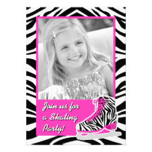 Custom Photo Ice Skating Zebra Birthday Party Personalized Invites