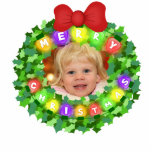 Custom Photo & Text Christmas Wreath Ornament photo sculptures