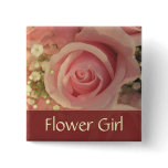 Custom Pink Rose Flower Girl button