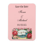 Custom Save the Date Swans and Roses Magnet