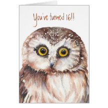 Custom Shocked Funny-Little Owl, 16th Birthday Card