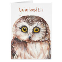 Custom Shocked Funny-Little Owl, 21st Birthday Greeting Card