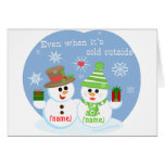 Custom Snowman Sweethearts Christmas Card.