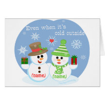 Custom Snowman Sweethearts Christmas Card.