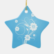 Custom Star Ornaments White Flowers On Blue