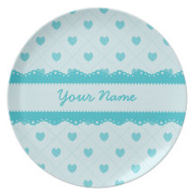 Custom Teal Lace Hearts Party Plate