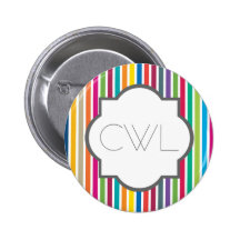 Custom Text - Colorful Candy Stripes Pinback Button