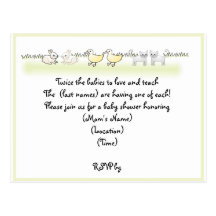Custom Twin Animals Baby Shower Invitation Postcard