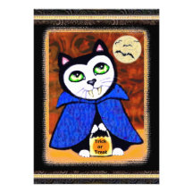 Custom Vampire Cat Halloween Party Invitation